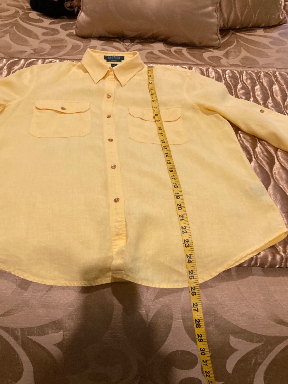 LAUREN RALPH LAUREN “Exclusive” Yellow Linen Blouse with Gold Buttons Sz L - Picture 11 of 11